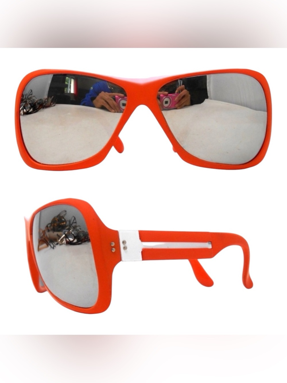 1970’s‎ Orange Color Block Thivk Framed Sunglasses with Mirrored Lenses, France